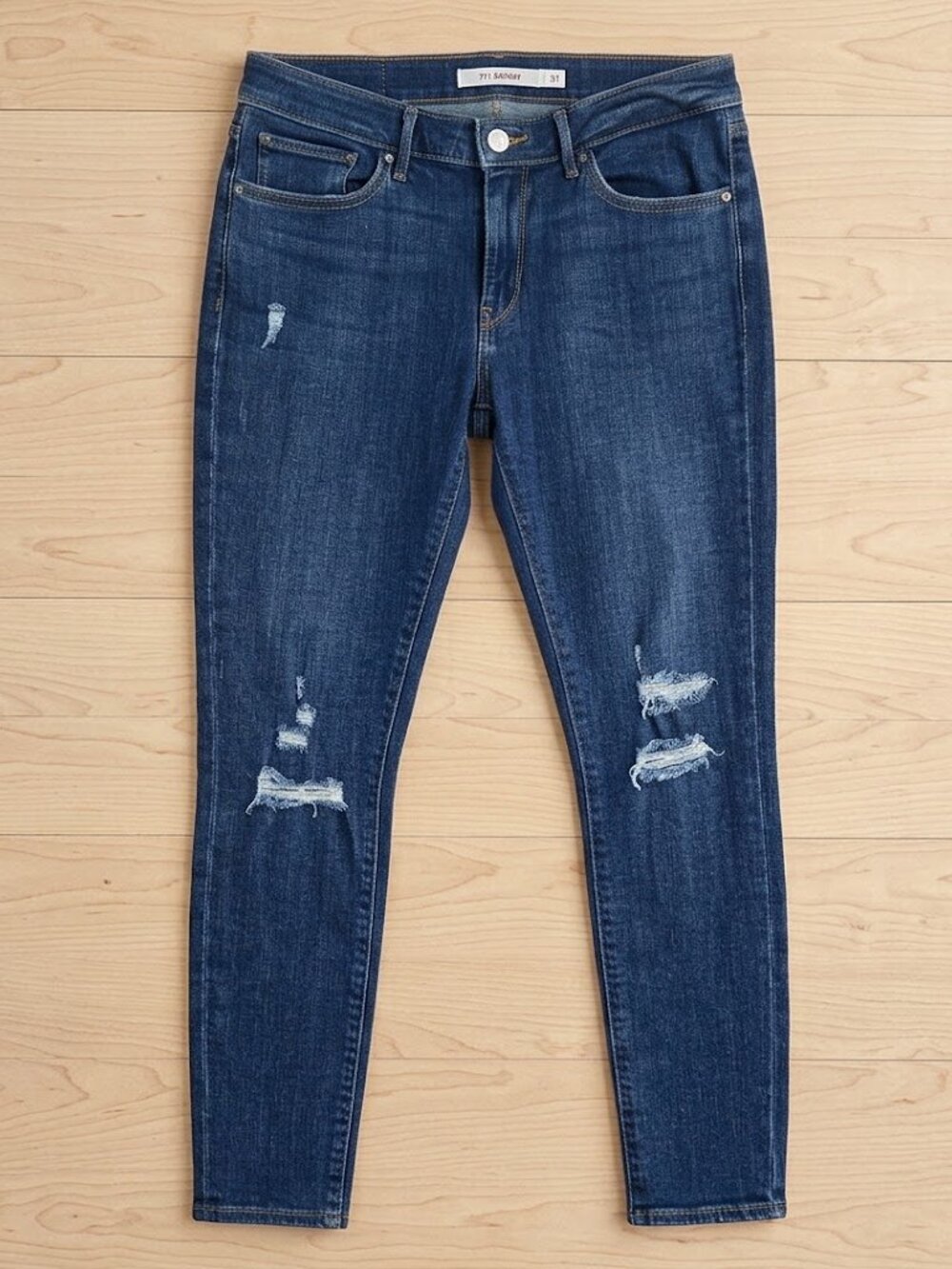 Levi's 711 Skinny Jeans W31 L30 Dark Wash Distressed Stretch Denim 18881-0148